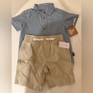 Eddie Bauer Navy Striped Shirt and Beige Shorts Set